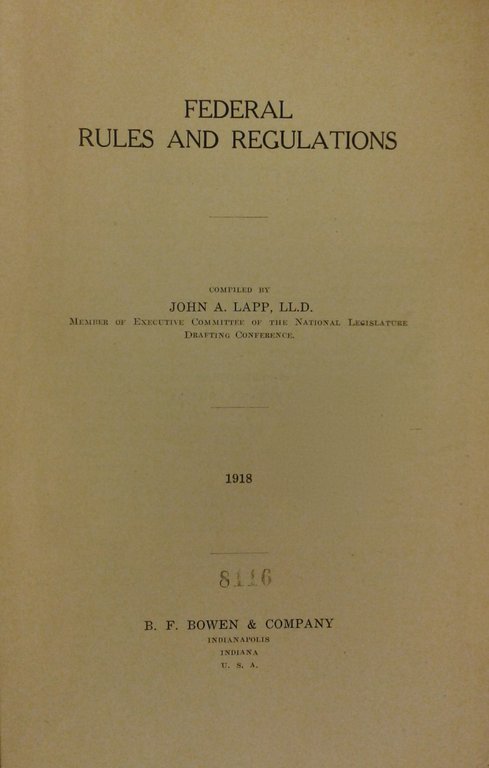 Federal rules and regulations. Compiled by John A. Lapp | Immagine Gallery 2