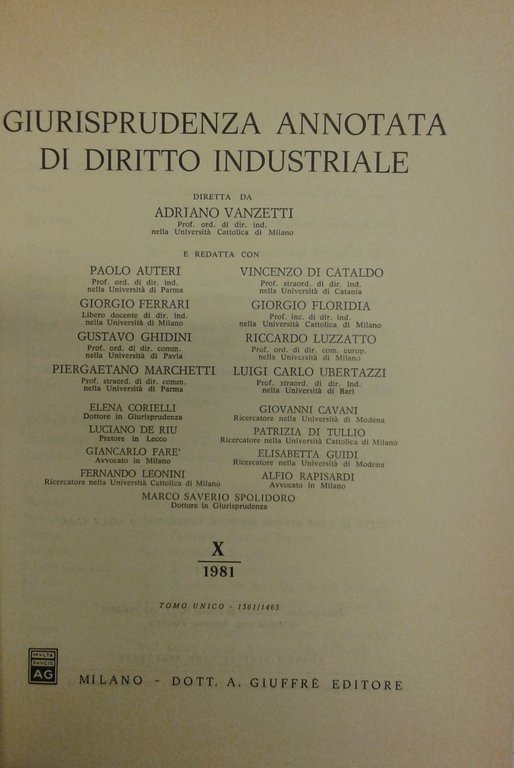 Giurisprudenza annotata di diritto industriale. Diretta da Adriano Vanzetti. Anno … | Immagine Gallery 2
