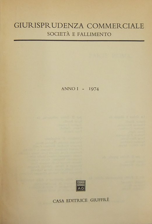 Giurisprudenza Commerciale. Societˆ e fallimento. Anno I - 1974 | Immagine Gallery 2
