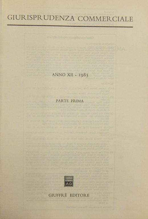 Giurisprudenza Commerciale. Società e fallimento. Anno XII - 1985 | Immagine Gallery 2