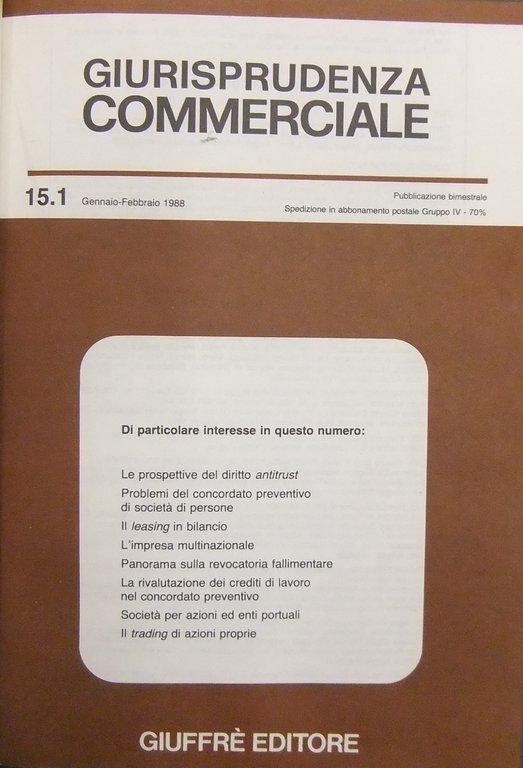 Giurisprudenza Commerciale. Società e fallimento. Anno XV - 1988 | Immagine Gallery 2
