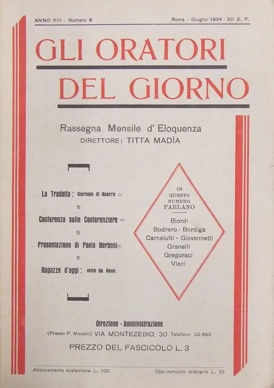 Gli oratori del giorno. Rassegna mensile d'eloquenza. Anno VIII - …