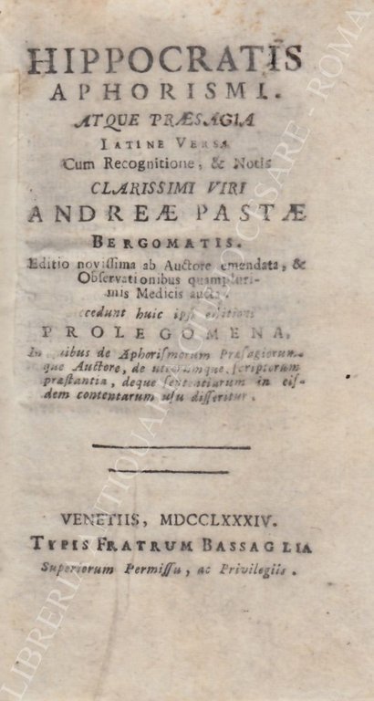 Hippocratis aphorismi atque praesagia Latine Versa Cum Recognitione, & Notis … | Immagine Gallery 3