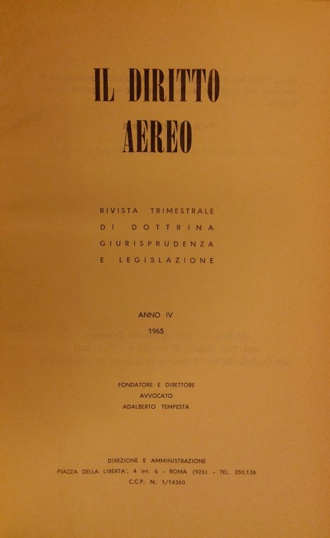 Il diritto aereo. Rivista trimestrale di dottrina giurisprudenza e legislazione. … | Immagine Gallery 2
