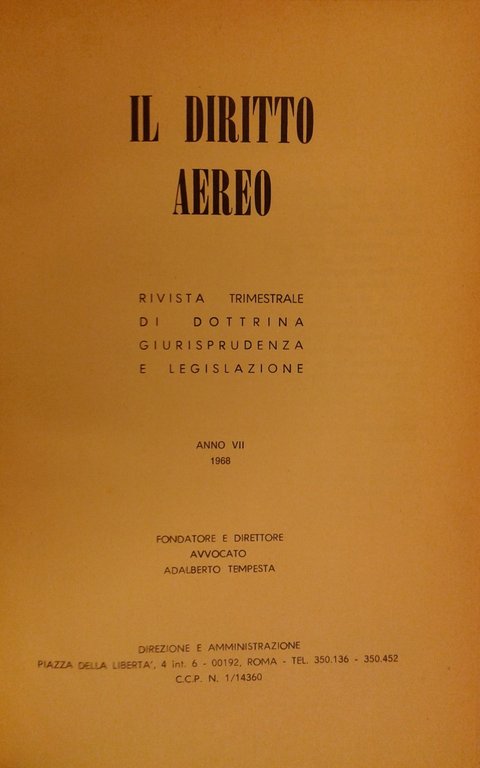 Il diritto aereo. Rivista trimestrale di dottrina giurisprudenza e legislazione. … | Immagine Gallery 2