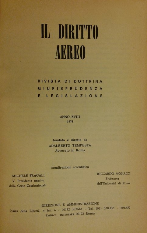 Il diritto aereo. Rivista trimestrale di dottrina giurisprudenza e legislazione. … | Immagine Gallery 2