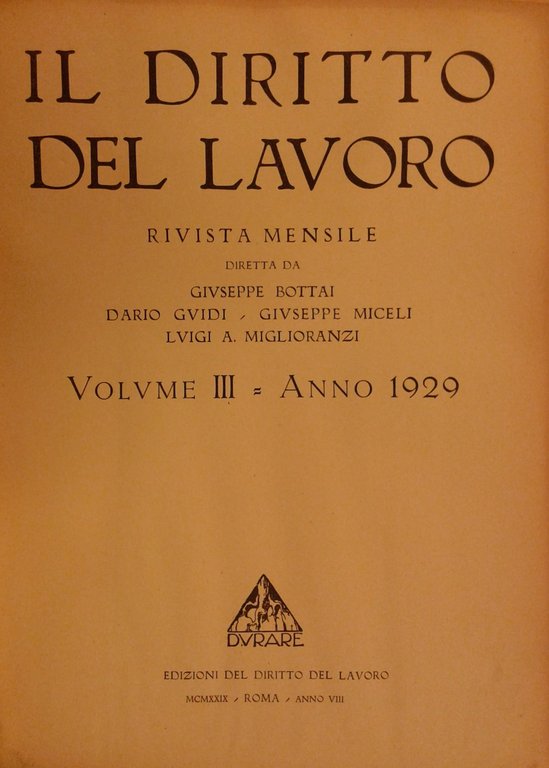 Il Diritto del lavoro. Volume III - 1929 | Immagine Gallery 2