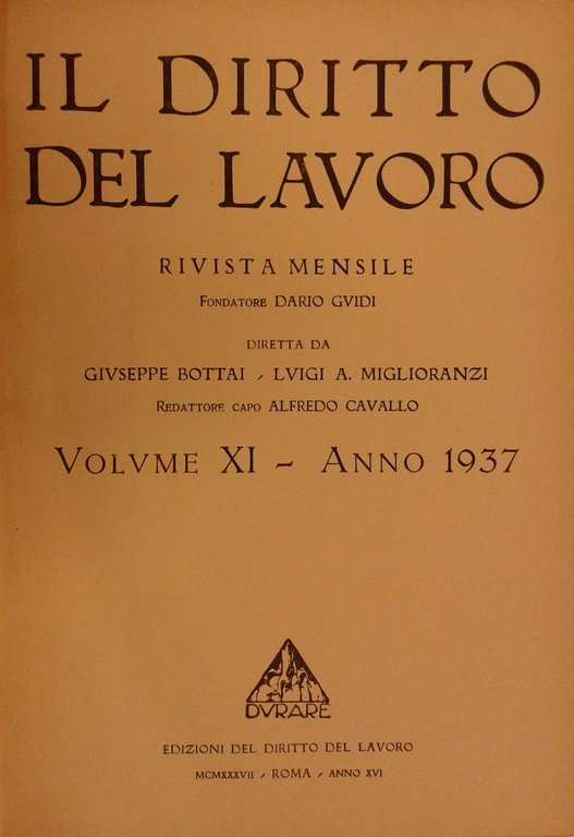 Il Diritto del lavoro. Volume XI - 1937 | Immagine Gallery 2