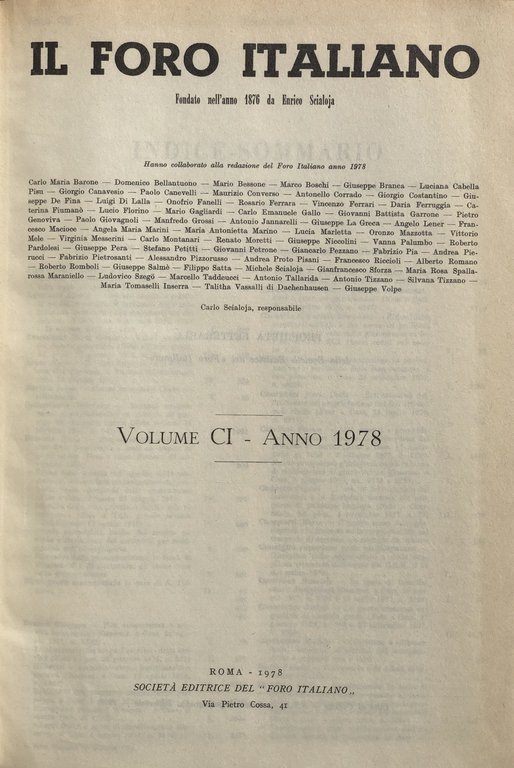 Il Foro Italiano. Fondato nell'anno 1876 da Enrico Scialoja. Anno … | Immagine Gallery 2