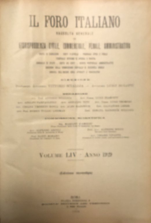 Il Foro Italiano. Fondato nell'anno 1876 da Enrico Scialoja. Anno … | Immagine Gallery 2