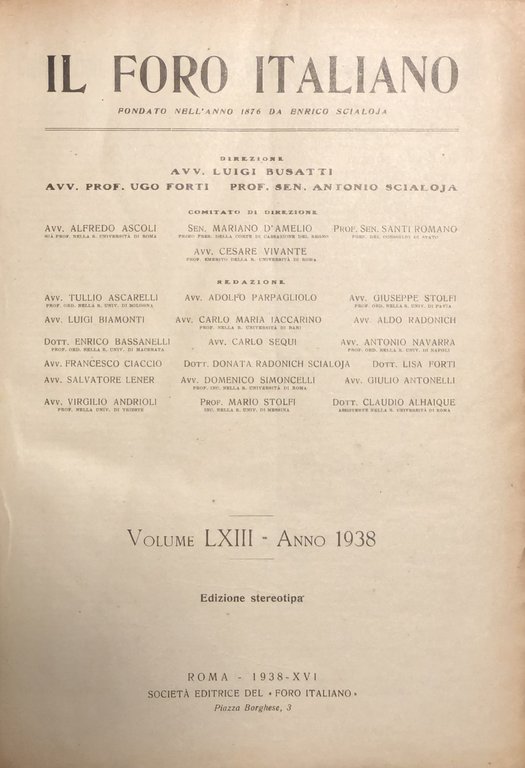 Il Foro Italiano. Fondato nell'anno 1876 da Enrico Scialoja. Anno … | Immagine Gallery 2