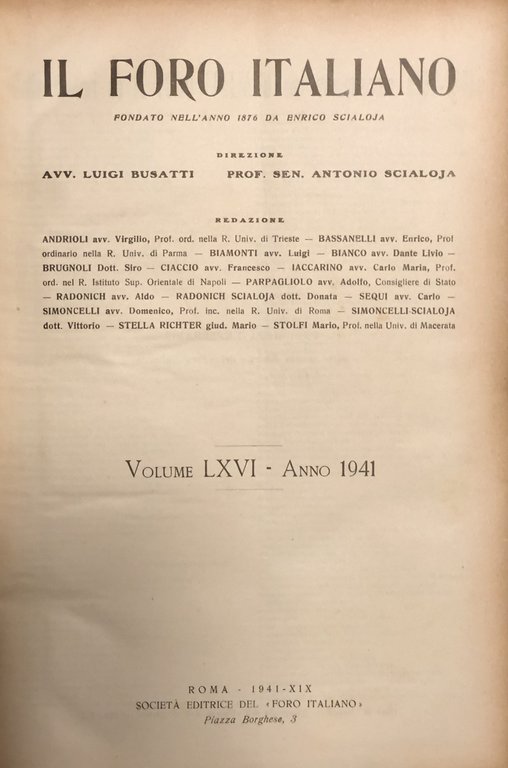 Il Foro Italiano. Fondato nell'anno 1876 da Enrico Scialoja. Anno … | Immagine Gallery 2
