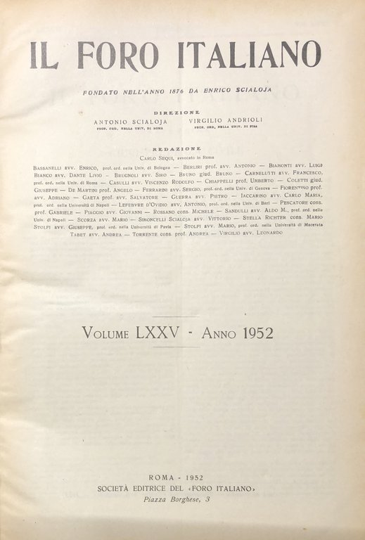 Il Foro Italiano. Fondato nell'anno 1876 da Enrico Scialoja. Anno … | Immagine Gallery 2