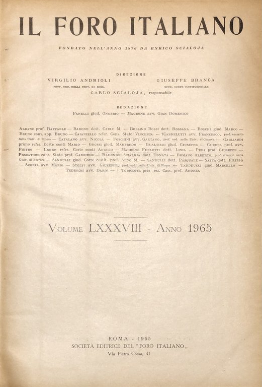 Il Foro Italiano. Fondato nell'anno 1876 da Enrico Scialoja. Anno … | Immagine Gallery 2