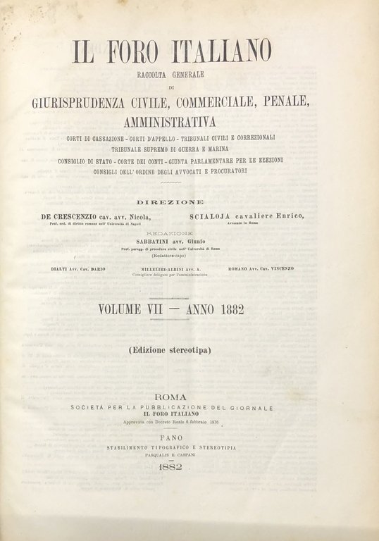 Il Foro Italiano. Fondato nell'anno 1876 da Enrico Scialoja. Anno … | Immagine Gallery 2