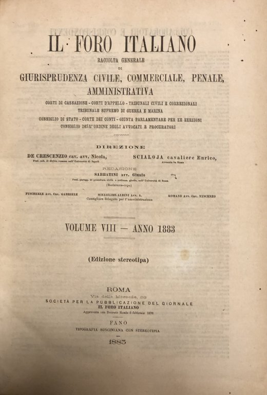 Il Foro Italiano. Fondato nell'anno 1876 da Enrico Scialoja. Anno … | Immagine Gallery 2
