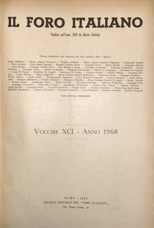 Il Foro Italiano. Fondato nell'anno 1876 da Enrico Scialoja. Anno … | Immagine Gallery 2