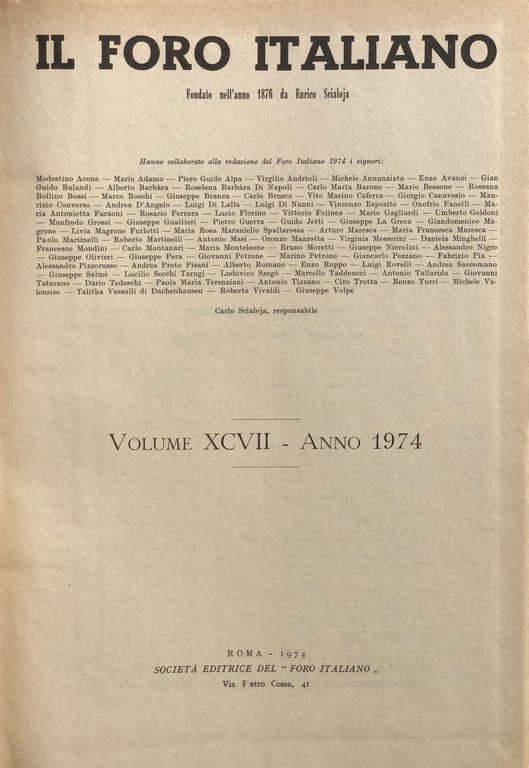 Il Foro Italiano. Fondato nell'anno 1876 da Enrico Scialoja. Anno … | Immagine Gallery 2