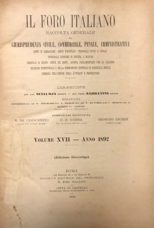 Il Foro Italiano. Fondato nell'anno 1876 da Enrico Scialoja. Anno … | Immagine Gallery 2