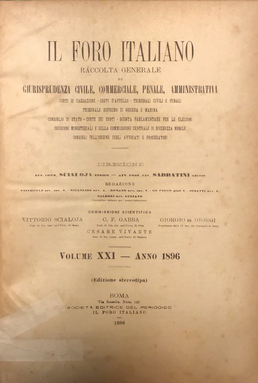 Il Foro Italiano. Fondato nell'anno 1876 da Enrico Scialoja. Anno … | Immagine Gallery 2