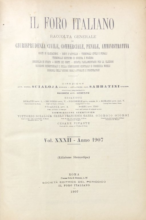 Il Foro Italiano. Fondato nell'anno 1876 da Enrico Scialoja. Anno … | Immagine Gallery 2