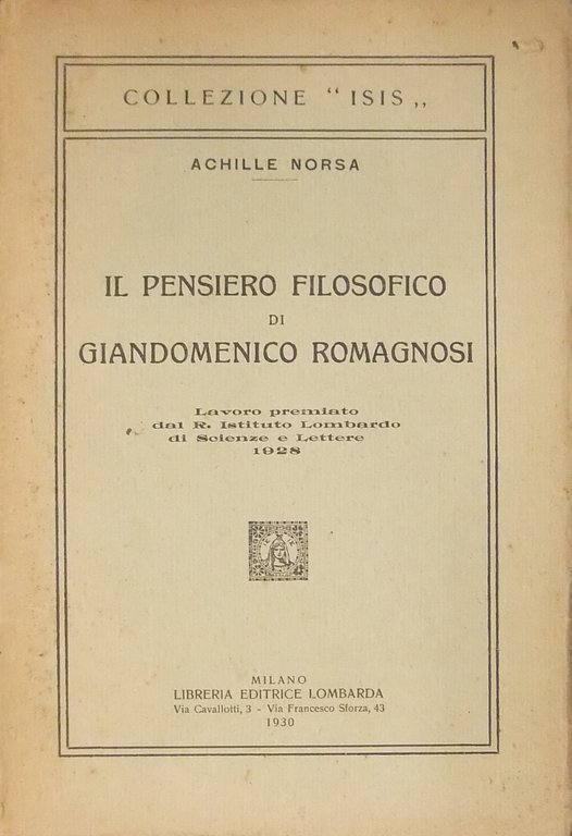 Il pensiero filosofico di Giandomenico Romagnosi. Lavoro premiato dal R. … | Immagine Gallery 2