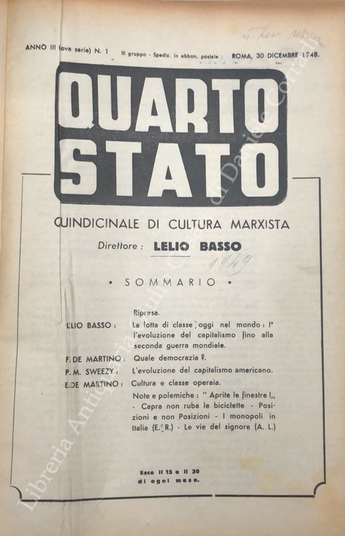 Il quarto Stato. Quindicinale di cultura marxista. Direttore Lelio Basso. … | Immagine Gallery 2