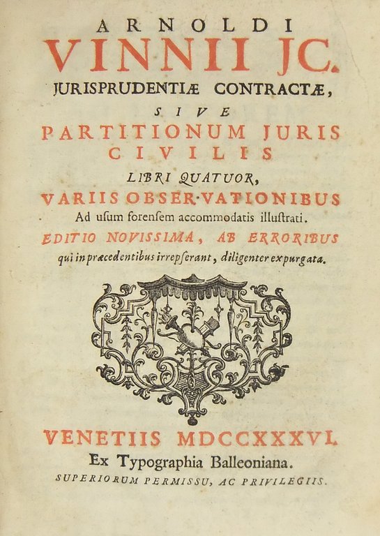Jurisprudentiae contractae sive partitionum juris civilis libri quatuor variis observationibus … | Immagine Gallery 2