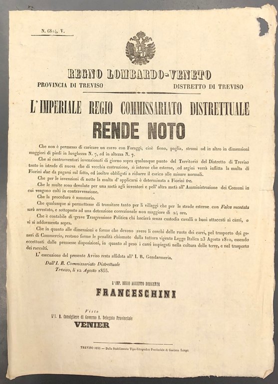 L'Imperiale Regio Commissario Distrettuale. Rende Noto il divieto di caricare … | Immagine Gallery 2