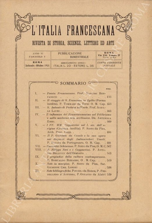 L'Italia francescana. Rivista di Storia, Scienze, Lettere ed Arti | Immagine Gallery 2