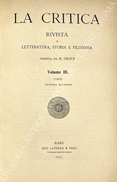 La Critica. Rivista di letteratura, storia e filosofia. Vol. III … | Immagine Gallery 2