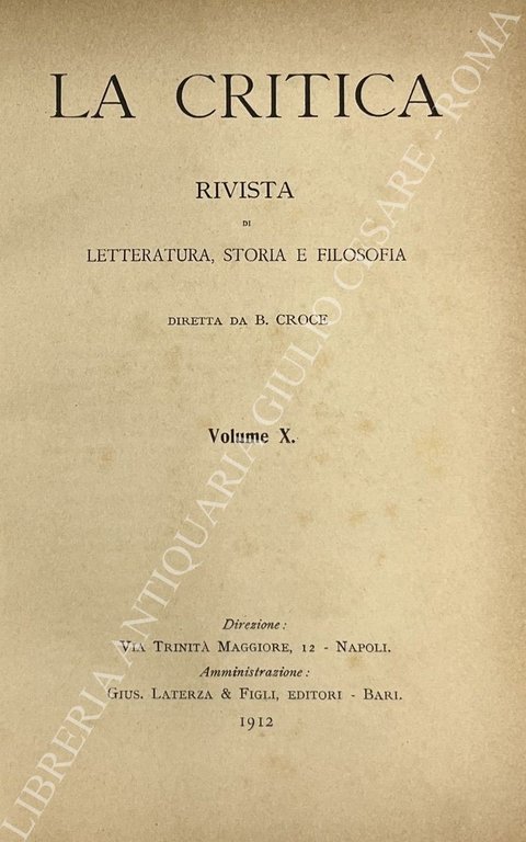 La Critica. Rivista di letteratura, storia e filosofia. Vol. X | Immagine Gallery 2