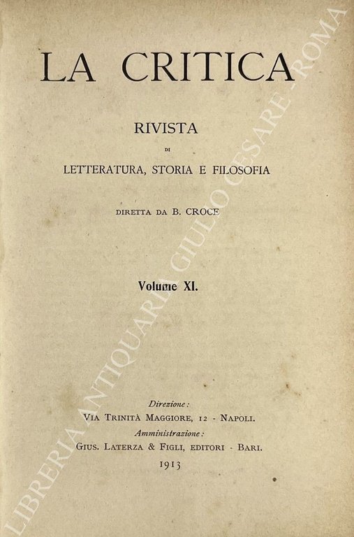 La Critica. Rivista di letteratura, storia e filosofia. Vol. XI | Immagine Gallery 2