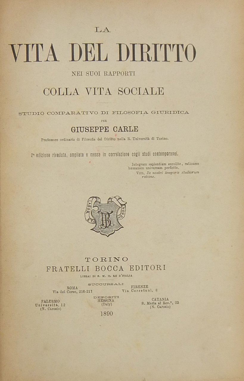 La vita del diritto nei suoi rapporti colla vita sociale. … | Immagine principale