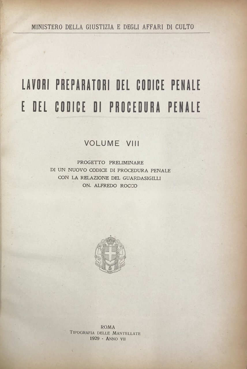 Lavori preparatori del Codice penale e del Codice di procedura … | Immagine principale