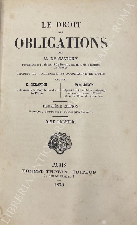Le droit des obligations. Traduit de l'allemand par C. Gerardin … | Immagine Gallery 2