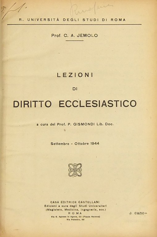 Lezioni di diritto ecclesiastico a cura del Prof. P. Gismondi. … | Immagine Gallery 2