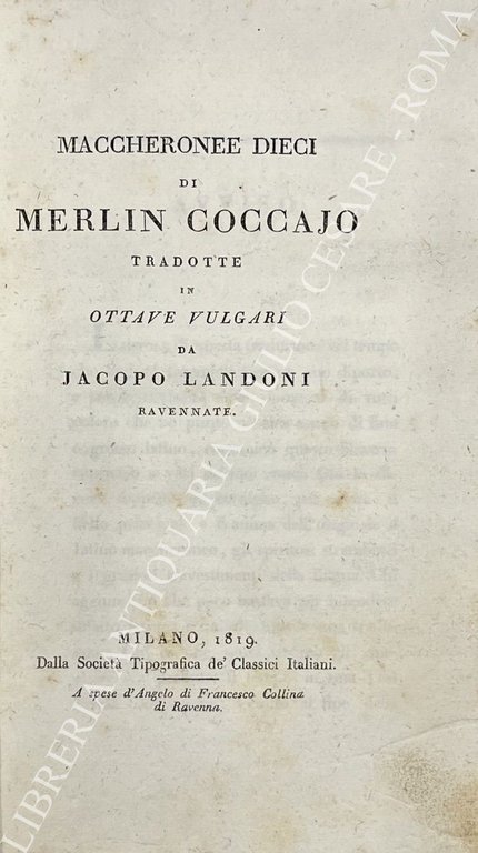 Maccheronee dieci. Tradotte in ottave vulgari da Jacopo Landoni ravennate | Immagine Gallery 2