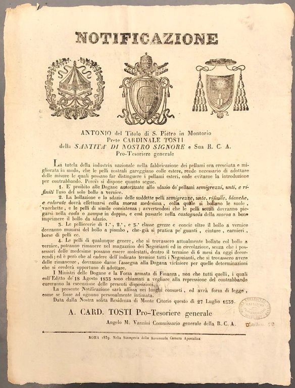 Notificazione. A seguito dello sviluppo dell'industria nazionale dei pellami, per … | Immagine Gallery 2