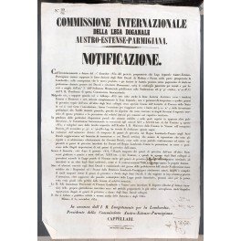 Notificazione. Commissione Internazionale della Lega Doganale Austro-Estense-Parmigiana. Divieto di trasporto …