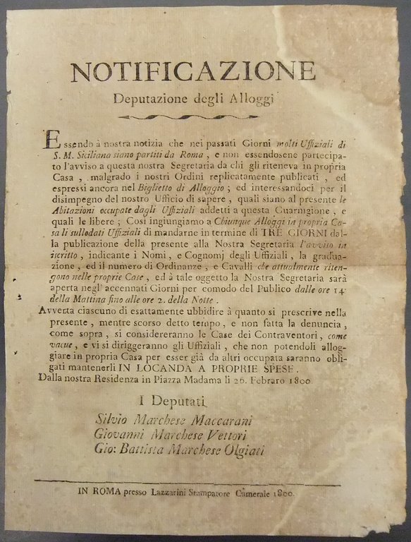 Notificazione. Deputazione degli alloggi. Denuncia degli alloggi ancora occupati dagli … | Immagine Gallery 2