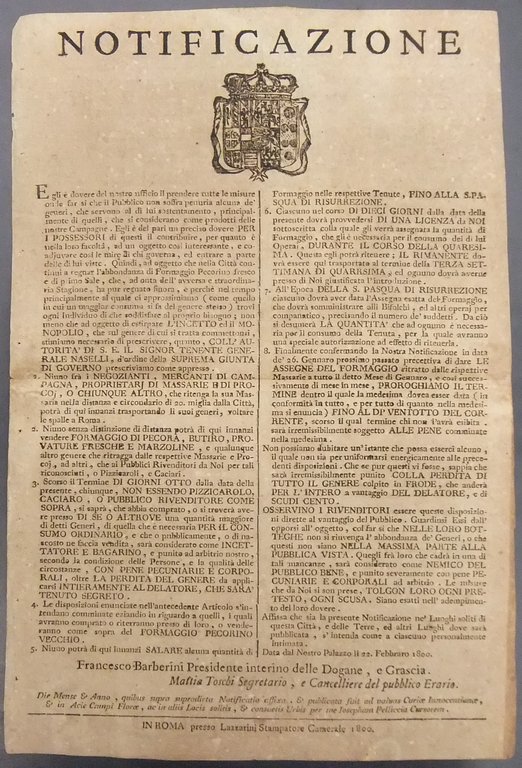 Notificazione. Disposizioni circa la vendita da parte delle masserie del … | Immagine Gallery 2