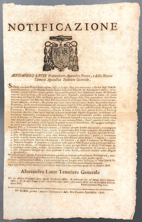 Notificazione. Divieto di appropiarsi del bestiame smarrito da riconsegnare ai … | Immagine Gallery 2