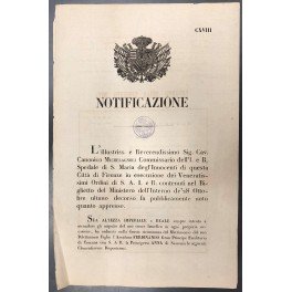 Notificazione. Il Canonico Michelangioli Commissario dell'I. e R. Spedale di …