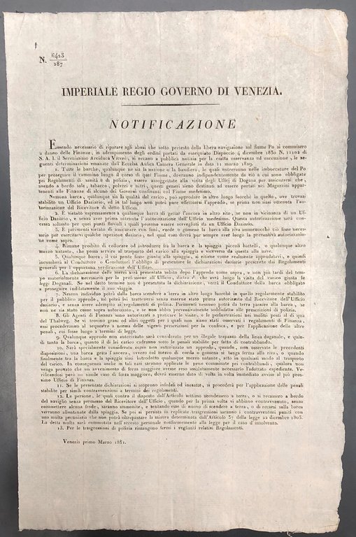 Notificazione. Imperiale Regio Governo di Venezia. Decreti per porre fine … | Immagine Gallery 2