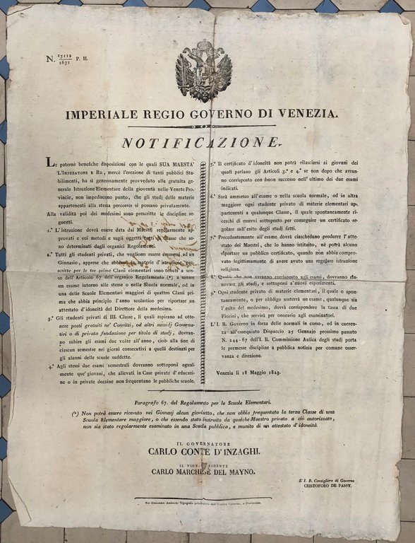 Notificazione. Imperiale Regio Governo di Venezia. Disposizione per garantire agli … | Immagine Gallery 2