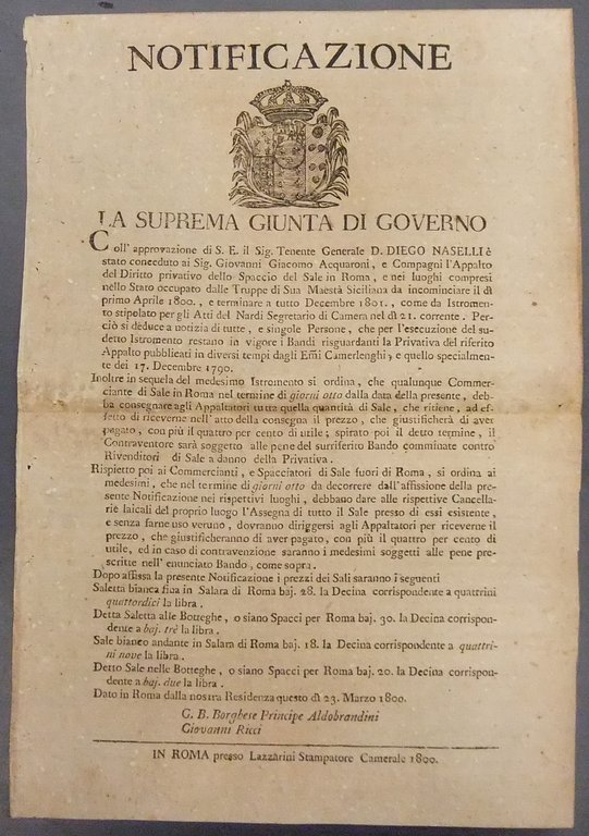 Notificazione. La Suprema Giunta di Governo. Con l'approvazione di Don … | Immagine Gallery 2