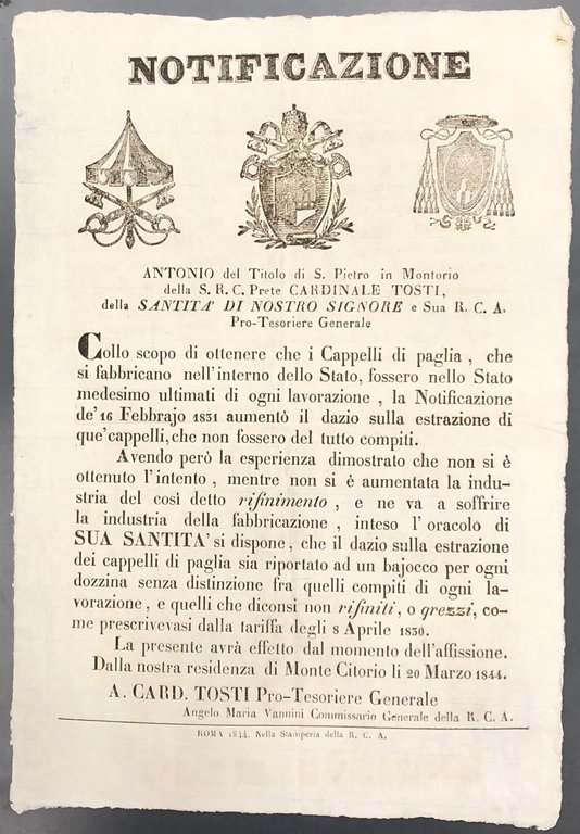 Notificazione. Per far si che i cappelli di paglia prodotti … | Immagine Gallery 2