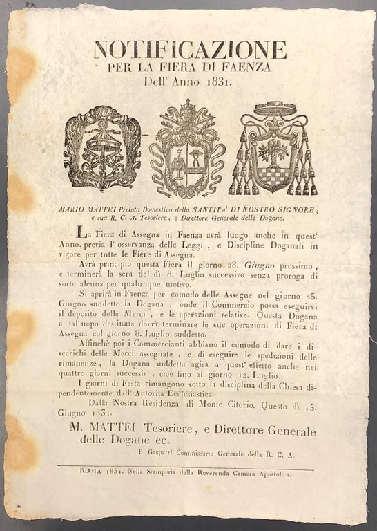 Notificazione per la fiera di Faenza dell'anno 1831. La fiera … | Immagine Gallery 2
