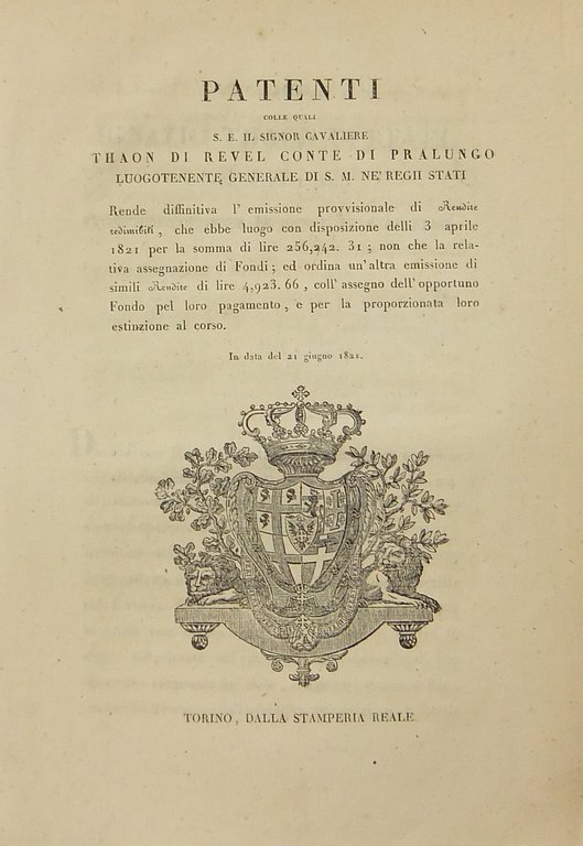 Patenti colle quali S.E. il Signor Cavaliere Thaon di Revel … | Immagine Gallery 2